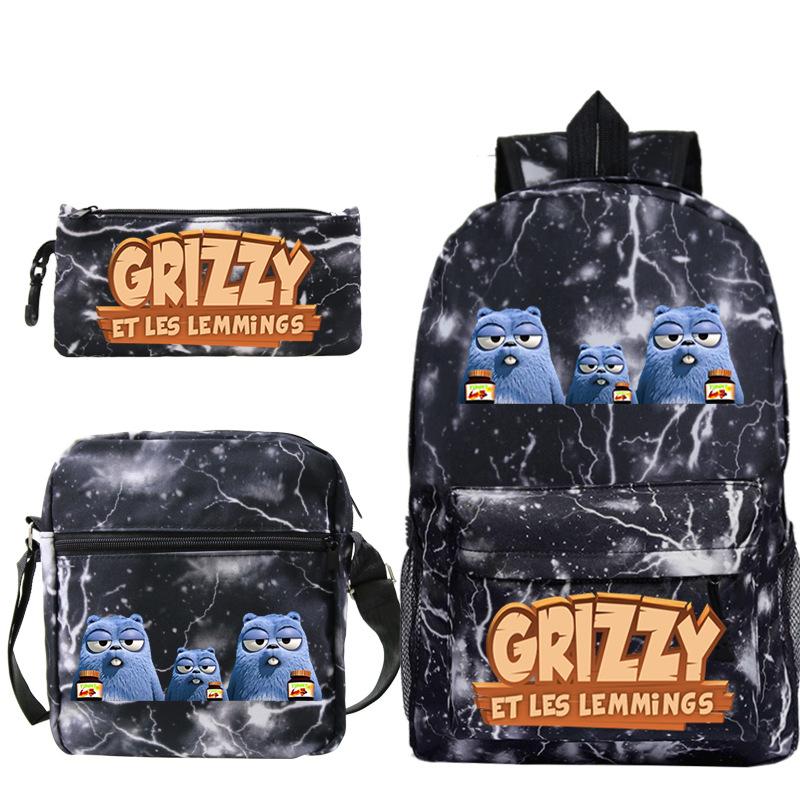 Printed primary and secondary school students backpack shoulder bag pencil bag three-piece combination