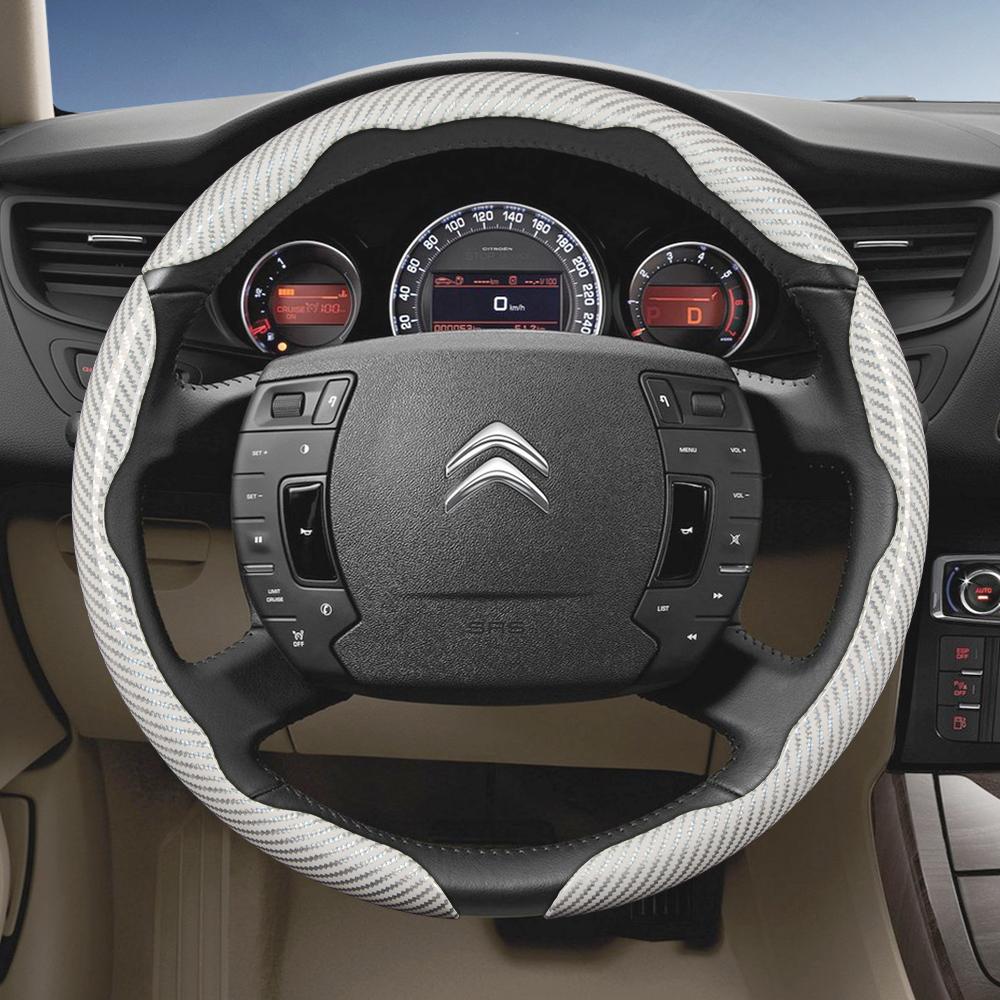 Suitable for Citroen Carbon Fiber Texture Steering Wheel Cover with Segmented Quick-Release Design, Durable Black Accessories for Models Such as C3, C