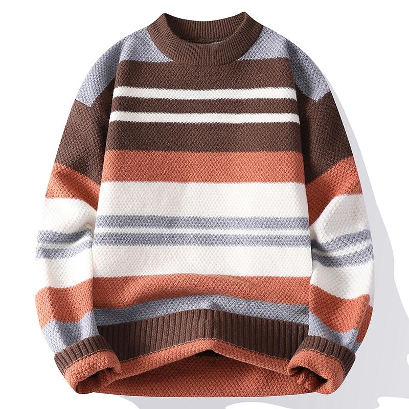 Pullover Knitted Sweater Contrast Striped Loose Sweater Men's Top