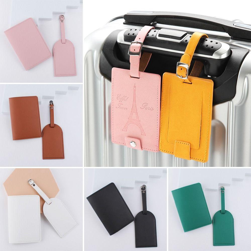 

2 шт., чехол для паспорта из искусственной кожи, одноцветный пакет для карт, стильная багажная бирка для путешествий