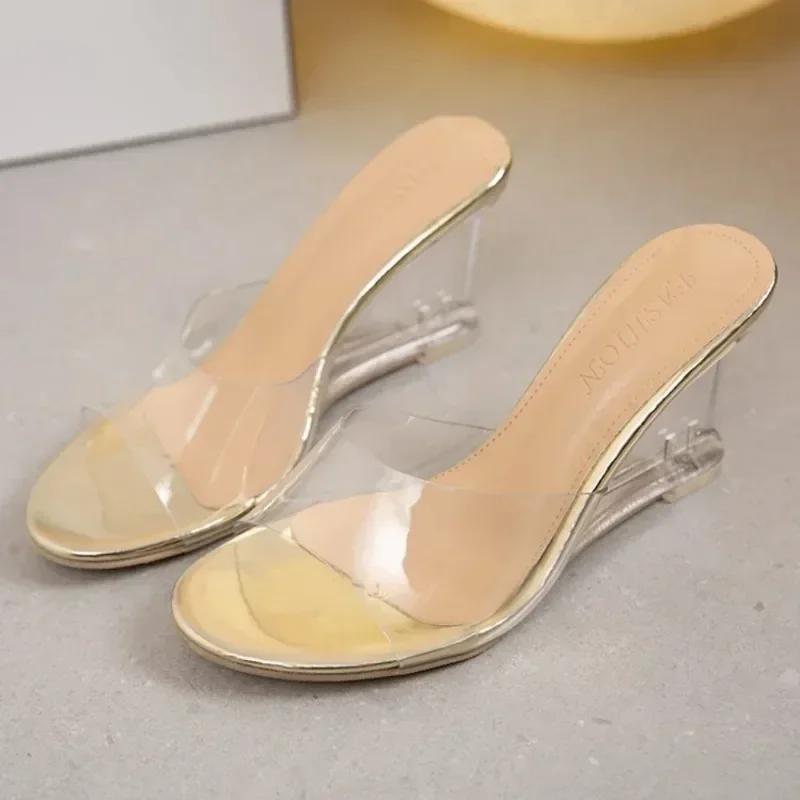 Shoes for Women 2025 New Fashion Slip-on Women's High Heels Crystal Wedge Shoes Female Peep Toe Casual Sandals Woman Slippers