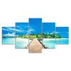 Wooden Bridge Tropical Beach Summer Island Nature 5 Piece Five Panel Wall Canvas Print Modern Art Poster Picture Home Decor Gift For Him Her