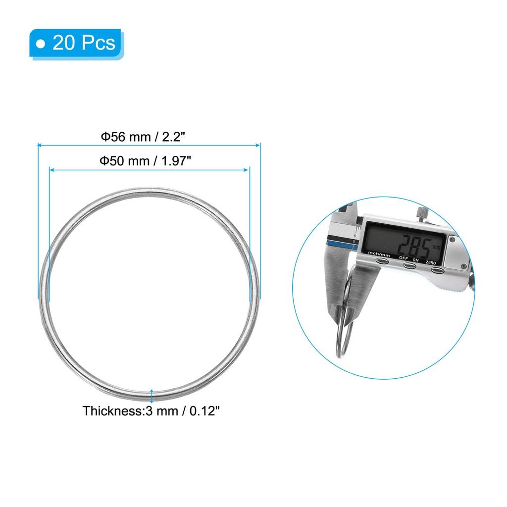 Metalas 20 vnt. Galvanizuotas Cinko Lydinys Besiūliai Suvirinti Apvalūs Žiedai DIY Šuniui Sidabriniai [PATIKIL] 50mm/2" O-Žiedai, O-Žiedų Sagtys, Krepšiai, Piniginės, Diržai,
