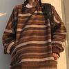 Women Sweater Stripe Vintage Style Slouchy Oversized Fall Sweater for Daily Wear