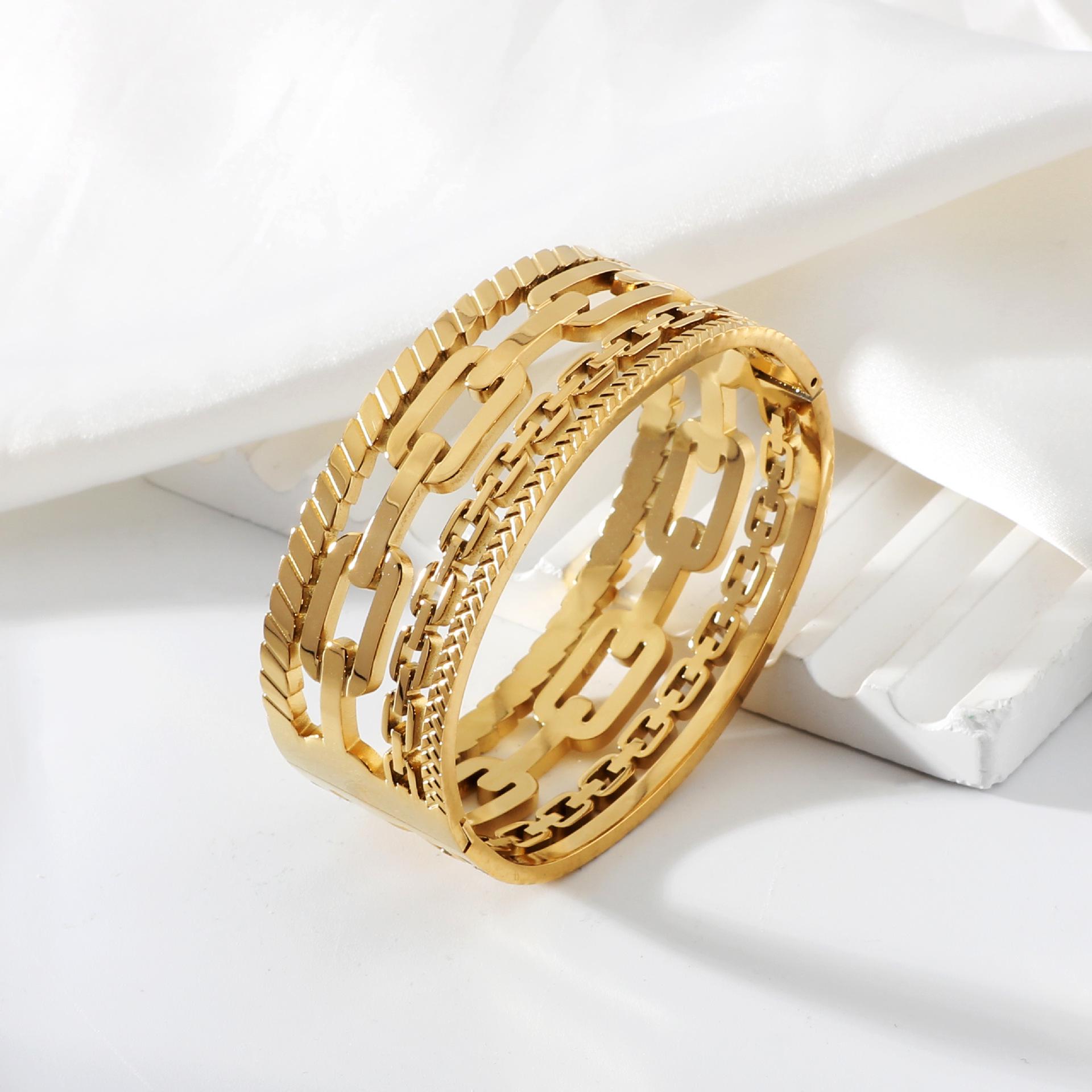 European & American Retro Gold-Plated Titanium Steel Chain Pattern Bracelet золотой