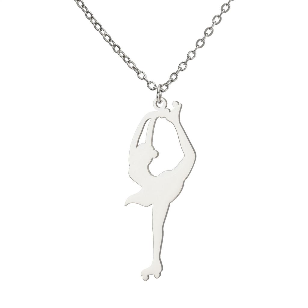 Minimalist Titanium Steel Cut Inline Skating Action Pendant Necklace