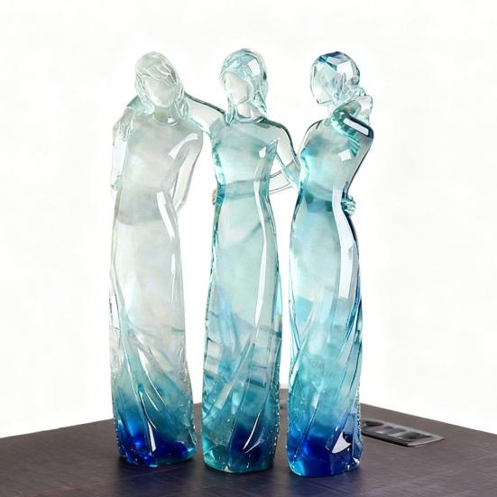 Goddess Figurine Resin Tinted Goddess of Hope Sisters Sculpture Transparent Gradient Blue Woman Statue for Table Mantel Bookshelf Decor