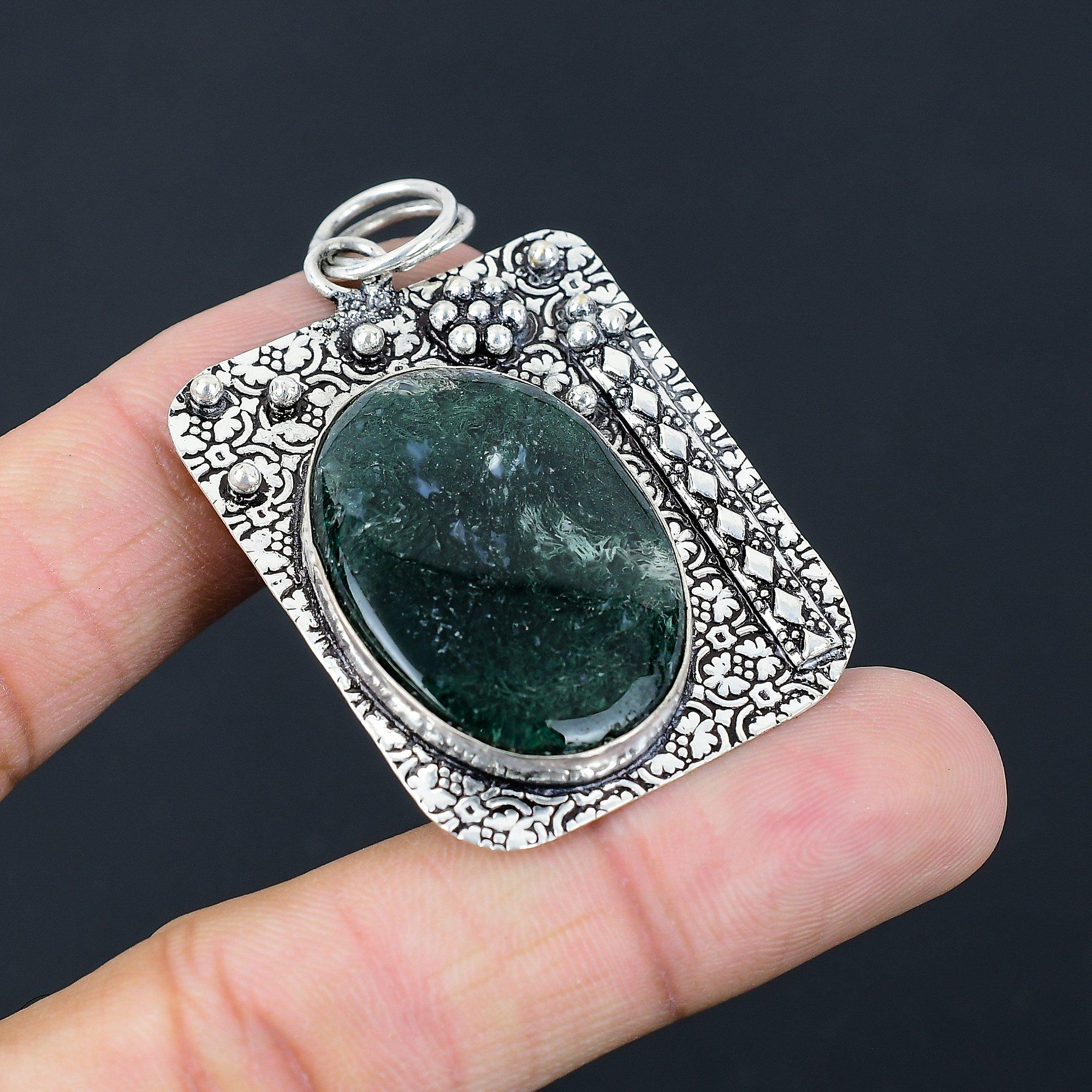 Friendship Day Sale Natural Solar Moss Agate Birthday Pendant Jewelry 925 Silver