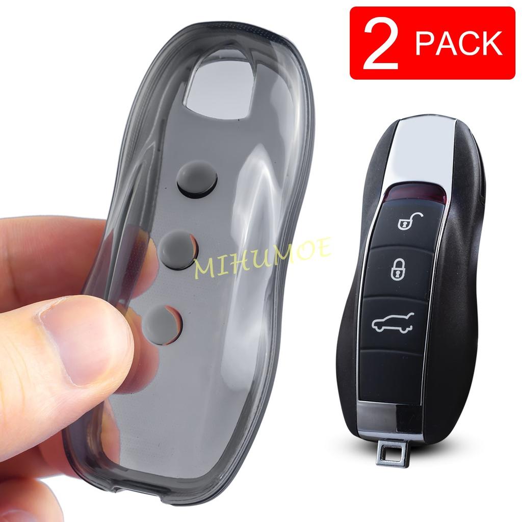 For 2011-2023 Porsche Cayenne Panamera Macan 718 Boxster Cayman Spyder 911 Black Transparent Key Fob Case Cover Holder