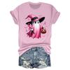 Women's Casual Halloween Breast Print T-Shirt Round Neck Pullover Short Sleeve Top