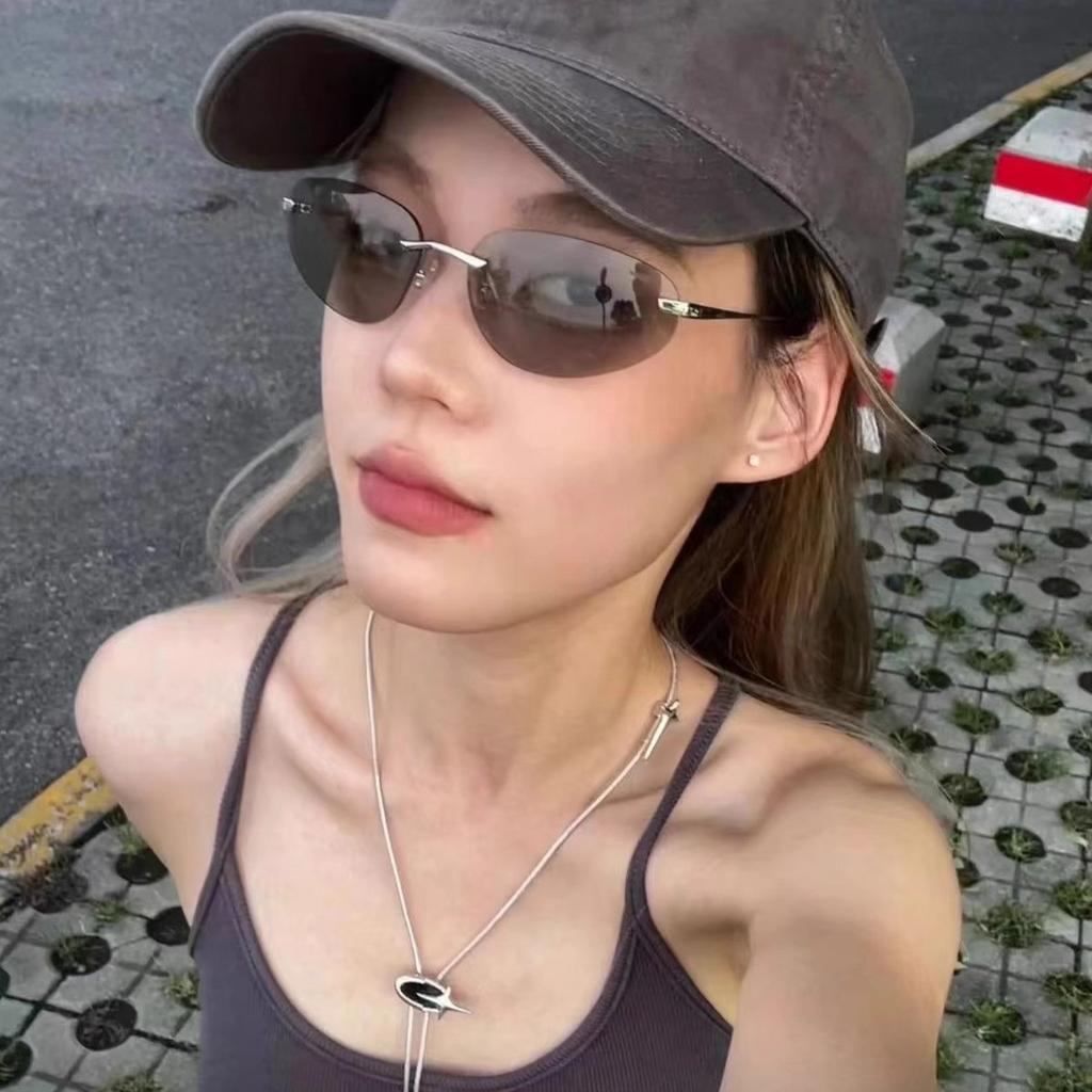 Fashion Y2K Oval Sunglasses Women Men Brand Designer Futurist Frameless Sun Glasses Cycling Sports Glasses  S95362