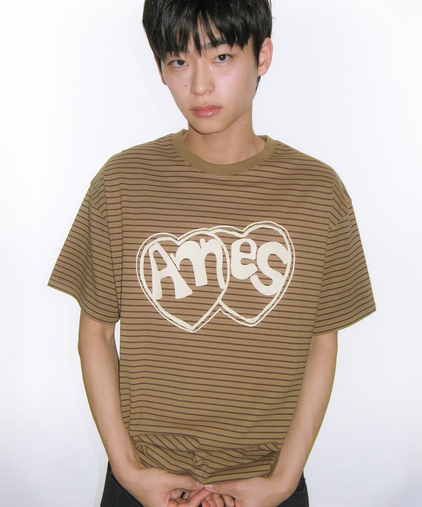 AMES-WORLDWIDE Heart Spray Stripe Tee Brown