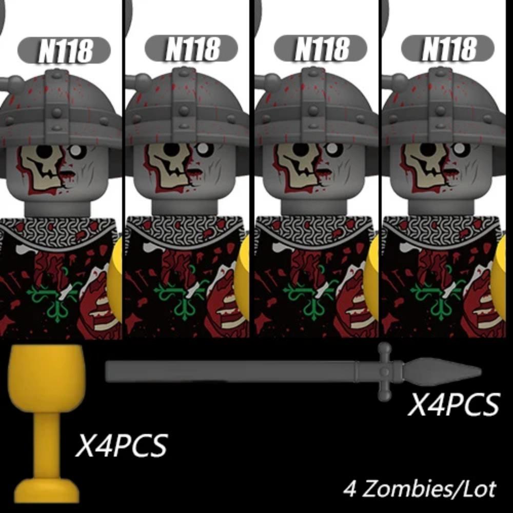 MOC Halloweenské Zombie Figurky Stavební Kostky Dvojitá Hlava Křivý Krk Příslušenství Kostky Hračky Dětský Dárek
