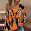 Tops for Women  Floral Print Long Sleeve Fake Two‑Piece Top Fall Casual Slim Pullover Women's Long Sleeve Top