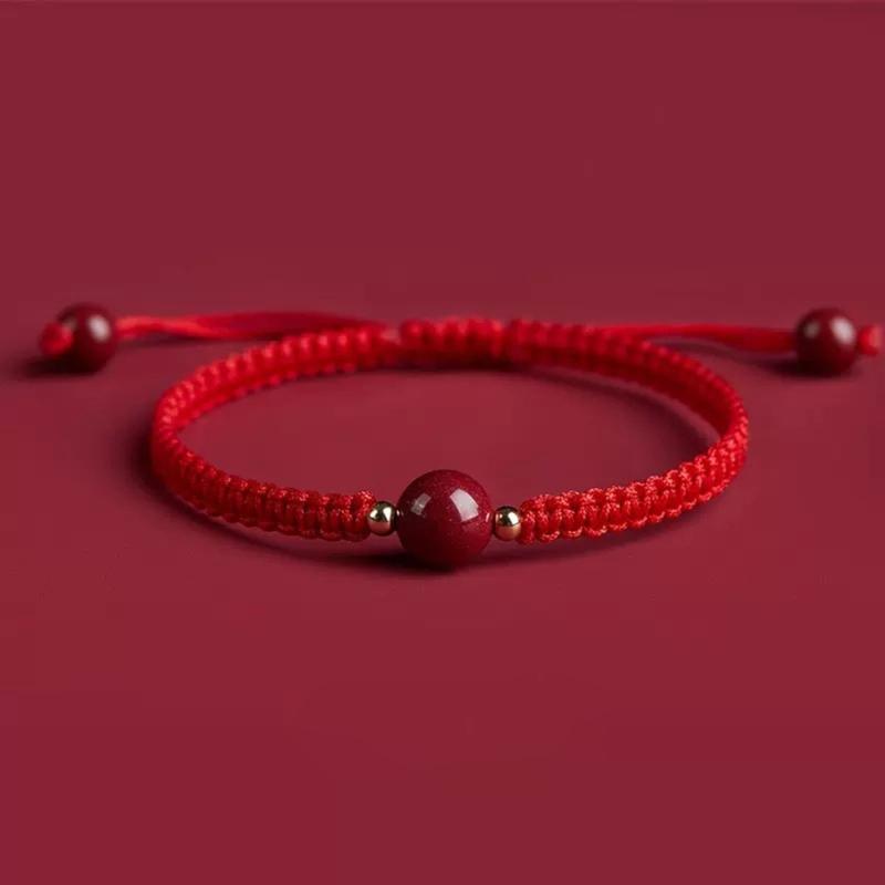Chinese Red Woven Bracelet Handmade Round Bead Wrist Bangle Adjustable Red Rope Hand Link Chain for Luck and Fortune