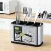 Porta utensili in acciaio inossidabile con più scomparti e design drenante per piano cucina, contenitore per posate