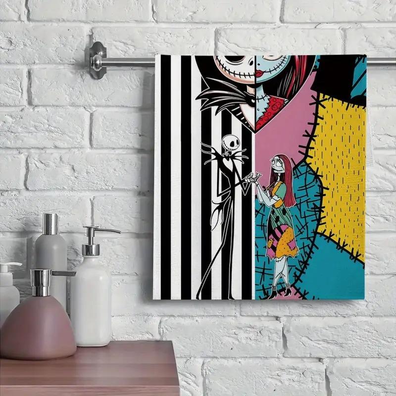 Halloween Decorative Kitchen Towels Microfiber Dish Cloths with Spooky Prints Absorbent Holiday Cleaning Rags for Home Table Decor (40x60cm)