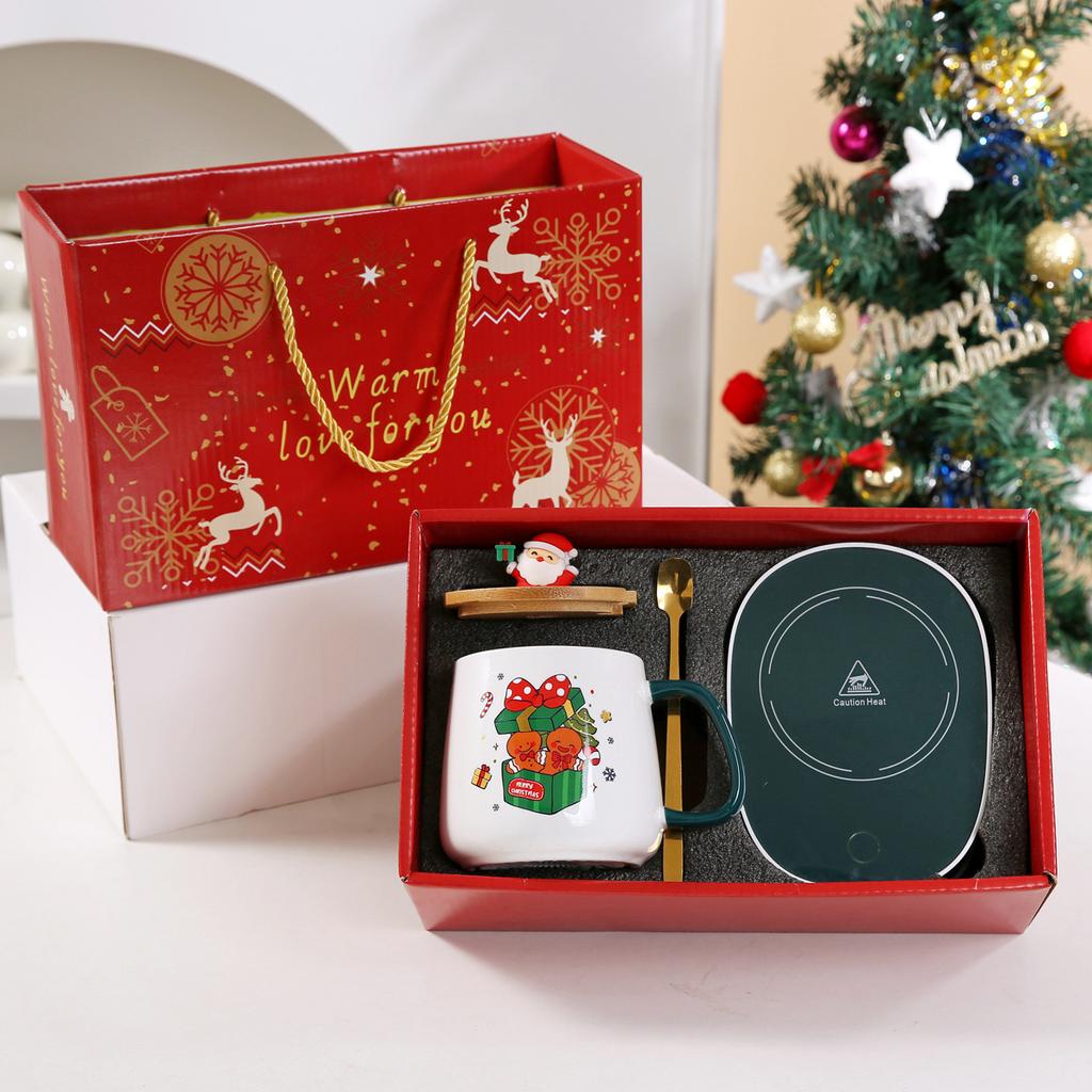 Creative Christmas Gift Box Set New Year Souvenir Mug Water Cup Gift Ceramic Cartoon Santa Claus Coffee Cup With Heating Pad