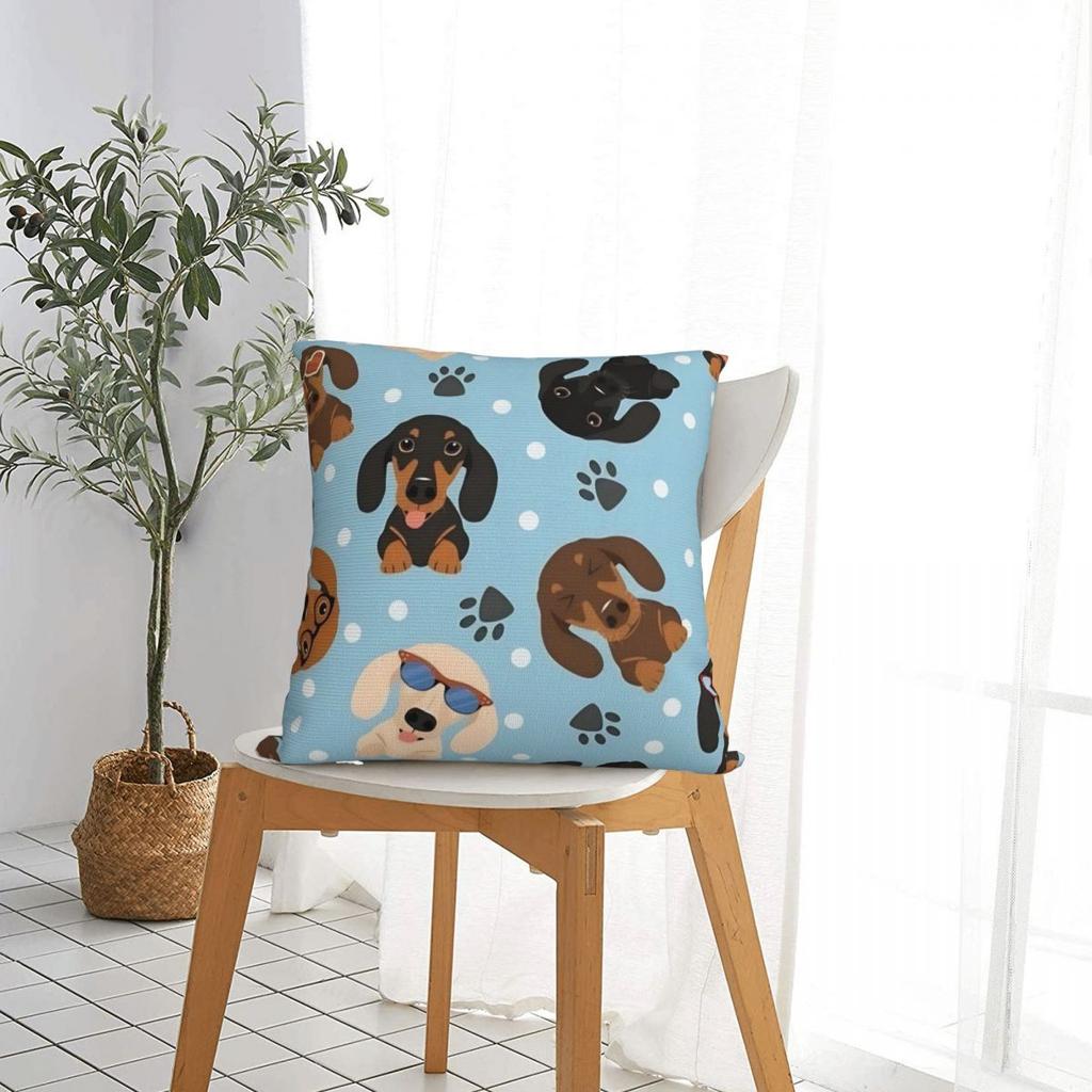 Dachshund Square Pillow Cases Dogs Animal Cushion Cover Vintage Zipper Decor Pillowcase for Home 40x40cm