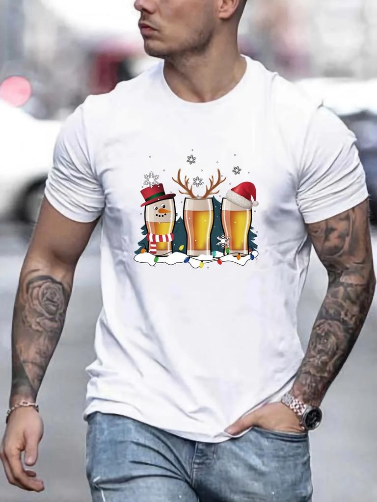 Men's Festive Christmas Tee Casual Short Sleeve Snowflake Men T-Shirt Short Sleeve Tee Oversize Man Top Shirt Harajuku T-Shirts