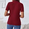 Ladies Summer Short Sleeve Stand Collar Solid Color Knitted Pullover T Shirt Top