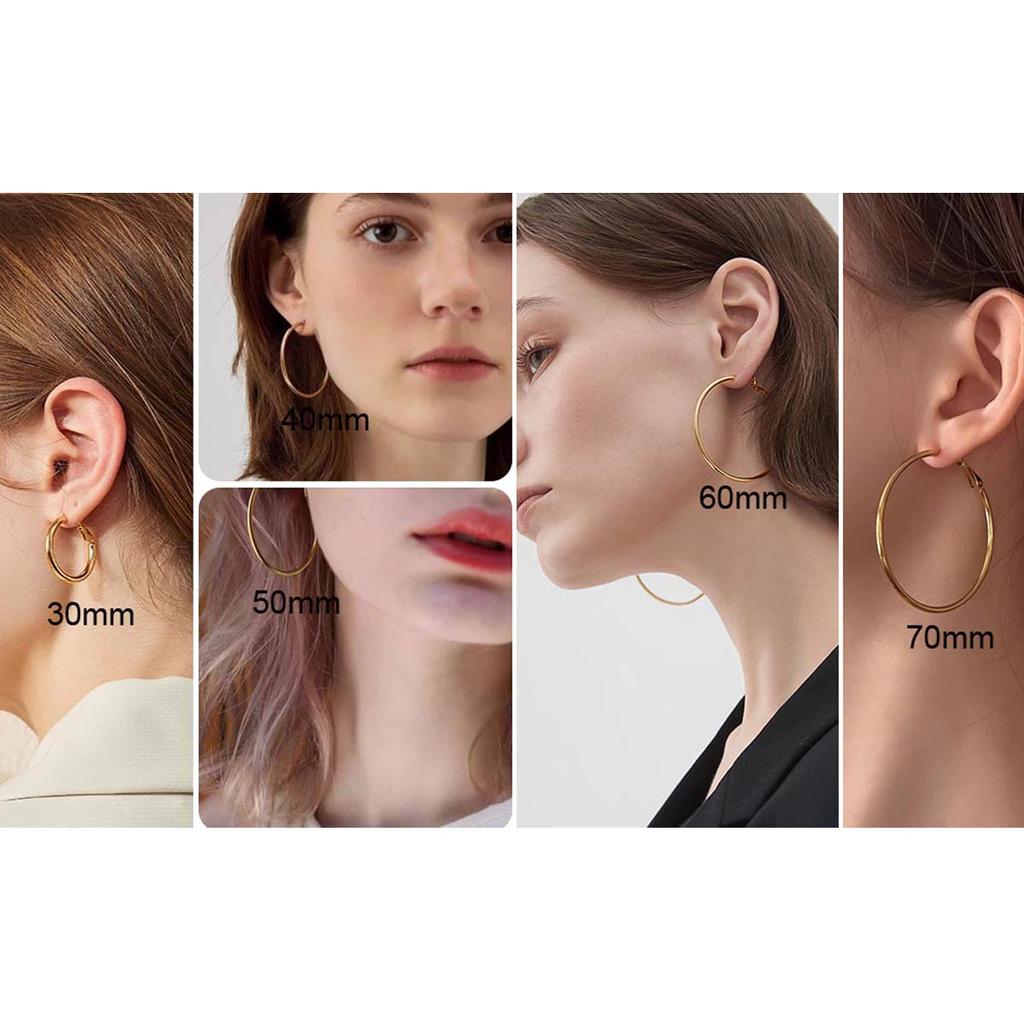 Classic Stainless Steel Big Circle Hoop Huggie Earrings for Women, 25mm/30mm/40mm/50mm/60mm/70mm