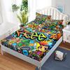 Cool Hip-Hop Graffiti Pattern Mattress Three-Piece Digital Printing Mattress Bedding Set Adult