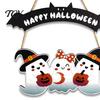 Festive Party Props Happy Halloween Ghost Door Sign, Wooden Three Wall Plaque Hanger, Front Hanging Supplies Decorative Sign