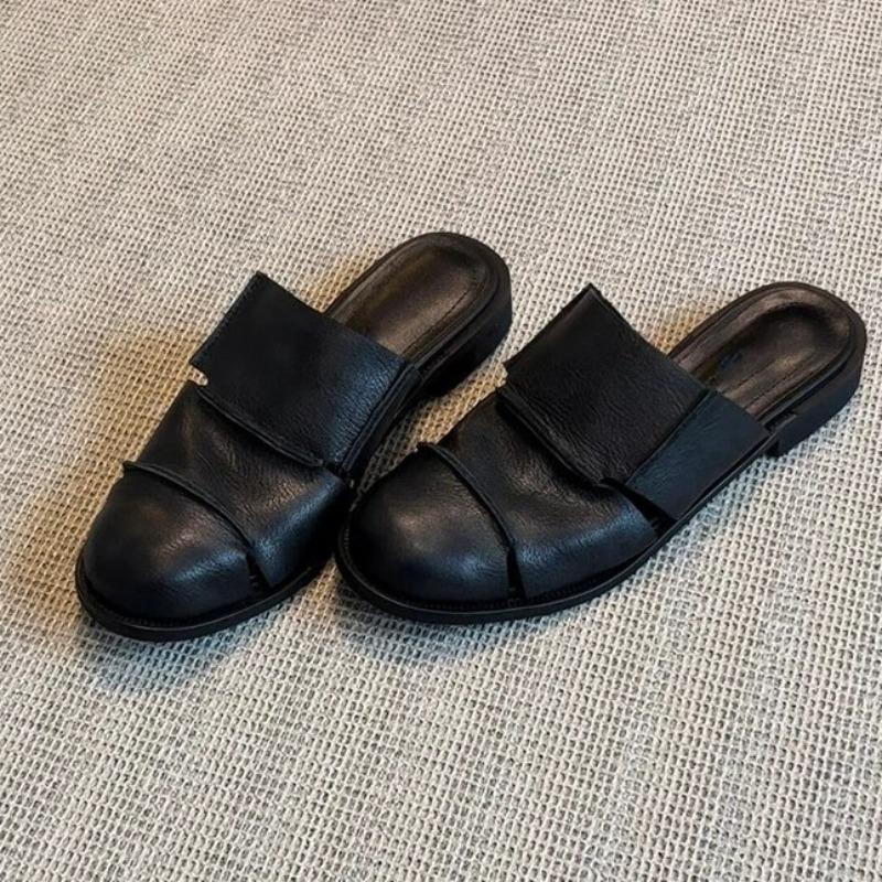 Versiune piele de vacă~ geantă versatilă retro cu toc jos pantofi half slippers noi pentru femei pantofi Muller sandale romane