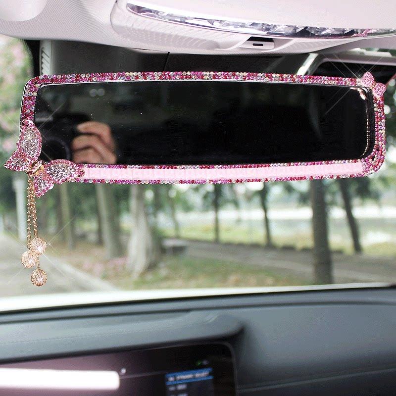 Tassels Crystal Car Rearview Mirror Interior Accessories Bling Rhinestones Butterfly Car Mirror Decoration For Lady