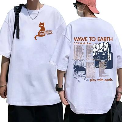 Wave To Earth Cat World Tour Album Tshirt Mens  Womens Extra Large Y2k Thick Cotton Fashion Short Sleeve Tshirt