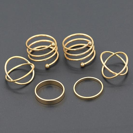 6Pcs/Set Women Golden Tone Stack Plain Slim Band Midi Ring Spiral Knuckle Rings