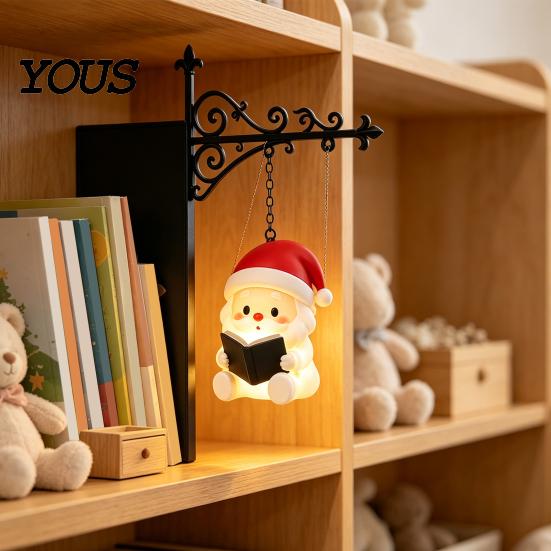 Bookshelf Lantern Lamp Christmas Vintage Lamp, Light-up Santa Claus Snowman Reindeer Decor, Hanging Book Divider Label for Reading Nook, Home, Library