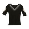New Summer European Clothes Women's T-Shirt Fashion Sexy V-Neck Shiny Diamonds Tops Chic Hollow Out Short Sleeve All Match Tees