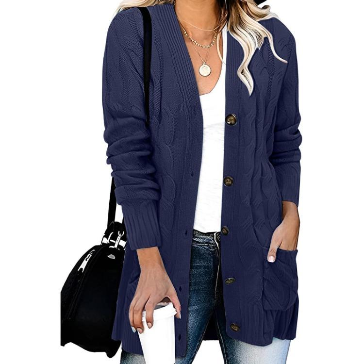 Women Solid Color Knit Cardigan Breasted Single Sweater Jacket Coat Casual