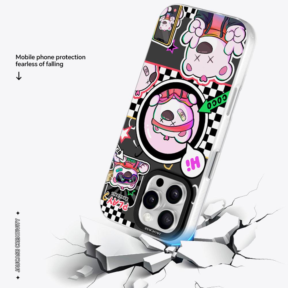 JAUCASE For iPhone 16 Pro Case Compatible with MagSafe Bear Pattern PC+TPU Matte Phone Cover