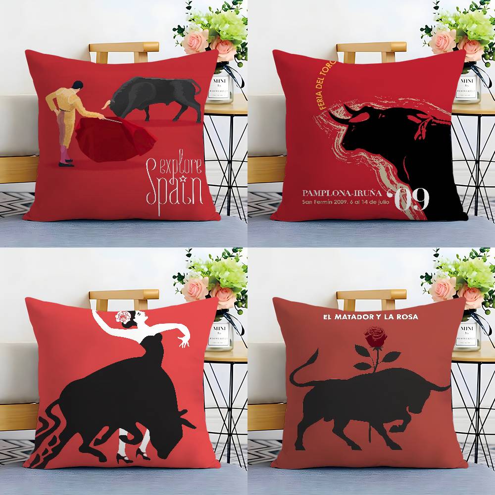Spanisches Stierrennen Kissenbezug Plüschstoff Weich Beidseitiger Druck Sofakissenbezug Dekokissenbezüge
