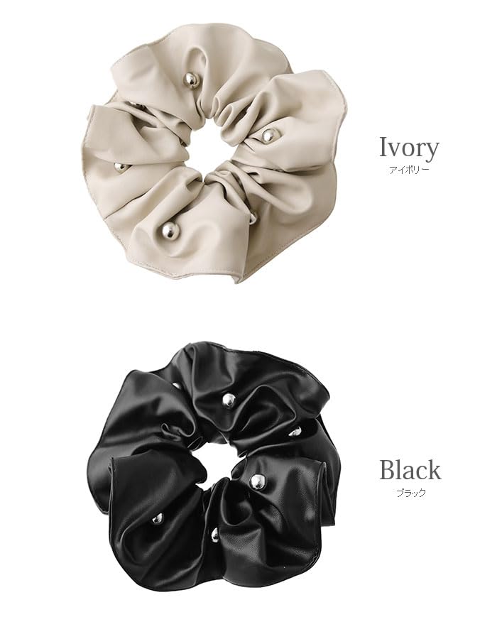 VINGTAINE Faux Leather Scrunchie with Metal Simple Hair and Casual for Adults Ball, Voluminous, Accessory, Cute, Stylish, (HS-197-IV)