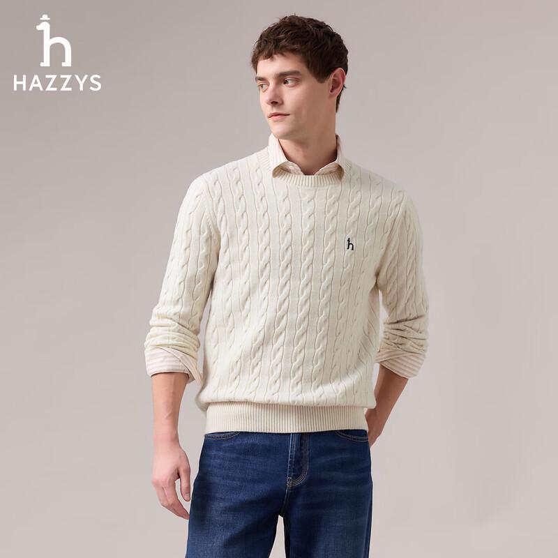 HAZZYS Men's Wool Cashmere Cable Knit Sweater