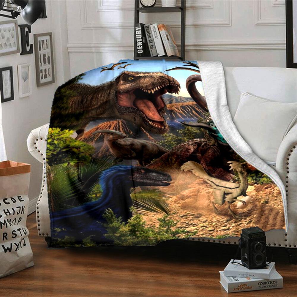 Jungle Dinosaur World Multiple Dinosaurs Scene Print Flannel Blanket Soft Warm Throw Blanket for Sofa Bed Living Room