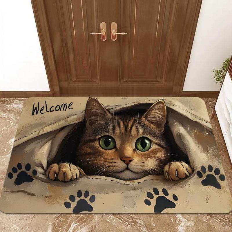 Funny Pet Entrance Door Mat Cat Dog Pattern Indoor Home Decor Foot Mat Dirt Resistant Absorbent Non-slip Floor Mat for Pet Fans