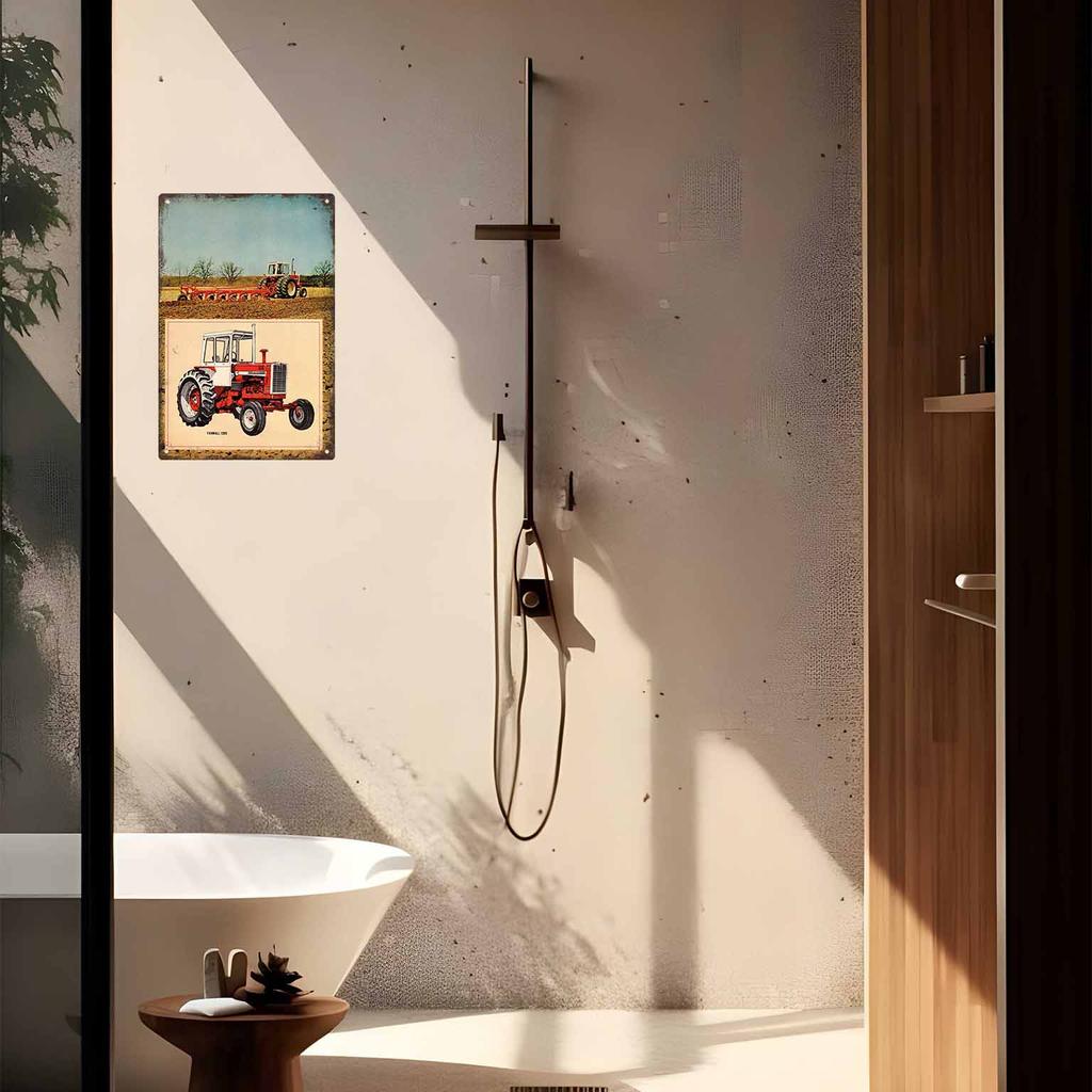 Detailed Illustration of a Vintage Red Plow Tractor Vintage Metal Wall Sign Decor Poster Frames Garage Living Room