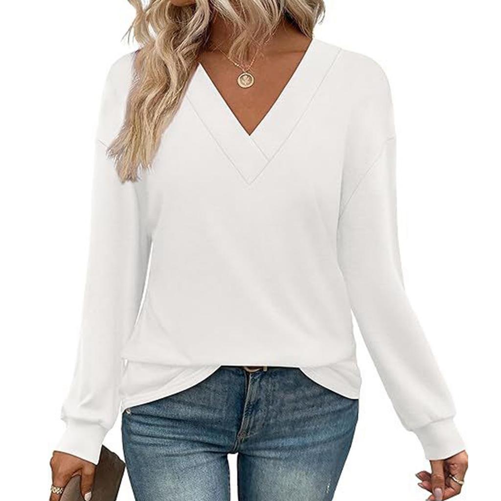 Women's Solid Color Casual Loose Long-sleeved T-shirt Top