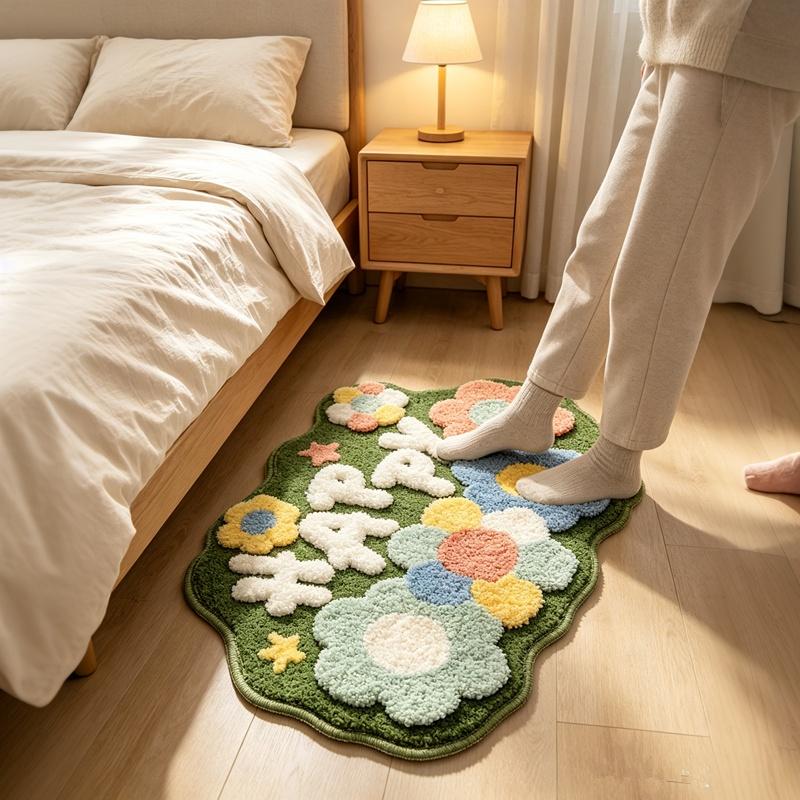 Pastoral Minimalist Absorbent Bathroom Floor Mat Soft Non Skid Washable Carpet for Home Bath Area Decor