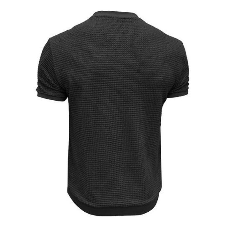 Summer Slim Fit Ribbed Elastic T-shirt Men Casual Knitted Round Neck Short Sleeves Pullover Solid Color Daily Tops Clothes