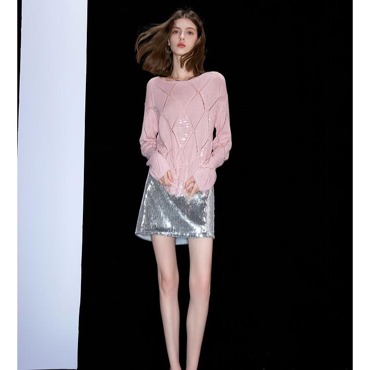 DIMANAF 2025 Autumn Women Sequins New Sweaters Knitting Basic Fashion O-Neck Style Loose Pullover Sweater
