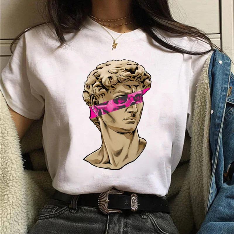 Vaporwave Michelangelo Tshirt Aesthetic T Shirt Women Fashion Harajuku Tshirt Casual Graphic T-shirt Tee Female Tops Tee Clothe