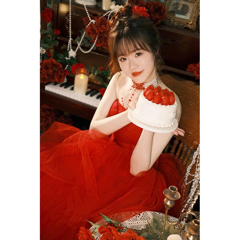 

Одежда 2025 новое свадебное платье для тоста топ-труба легкая роскошь ниша высокий класс банкетное платье платье XXXL красный