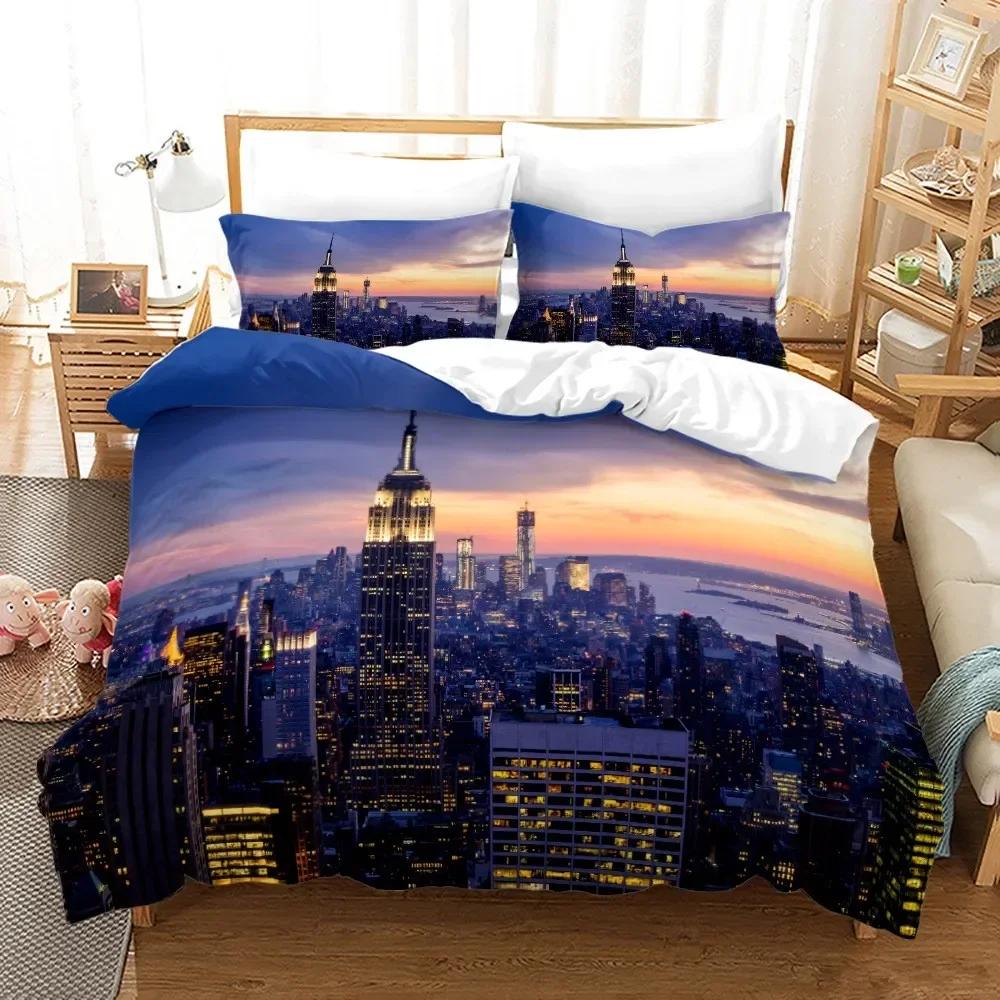 Luxury New 3D Print New York City Night View Bedding Set Queen King Size Duvet Cover Pillowcase Set Soft Home Textile Bedclothes