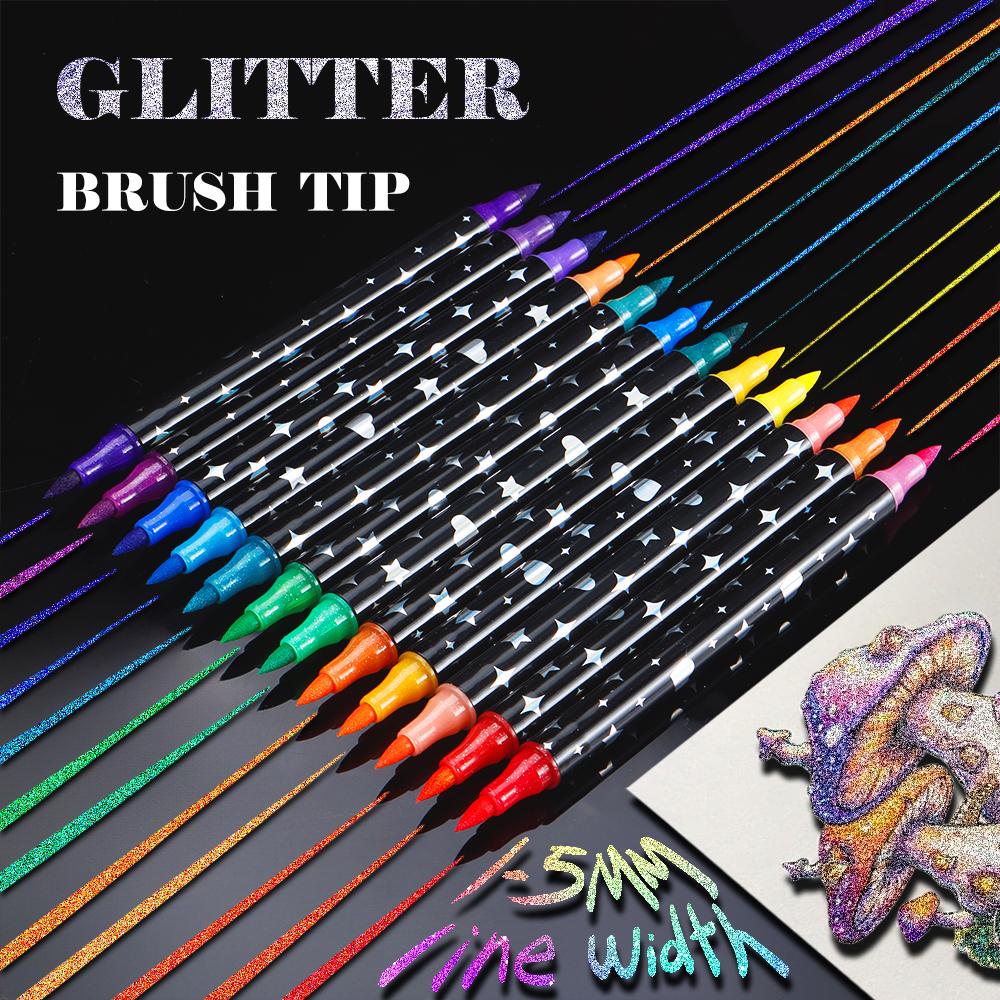Double Head Double Color Glitter Marker Pen 120 Colors From Soft Tip Watercolor Pen Permanent Ink Dry Drawing Pen OEM&ODM